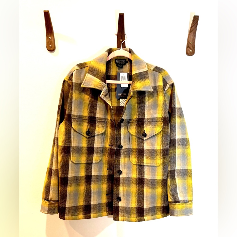 Pendleton Wool Yellow Plaid straight Hem Shirt Jacket Button Front Size L